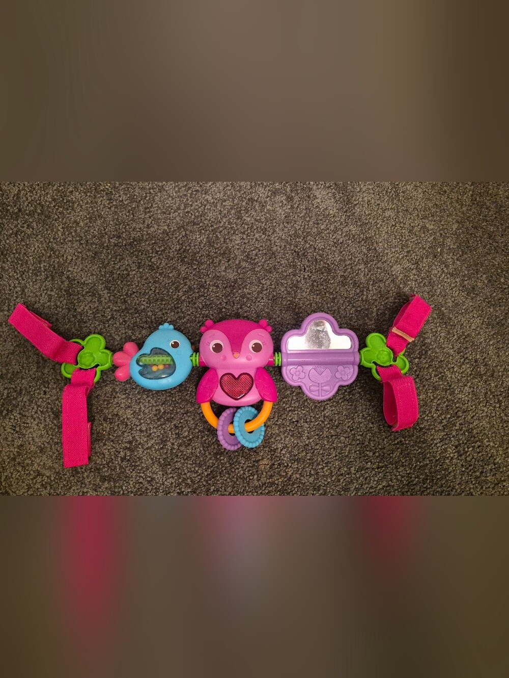 Pink Owl Activity Toy Bar with Mirror & Rings